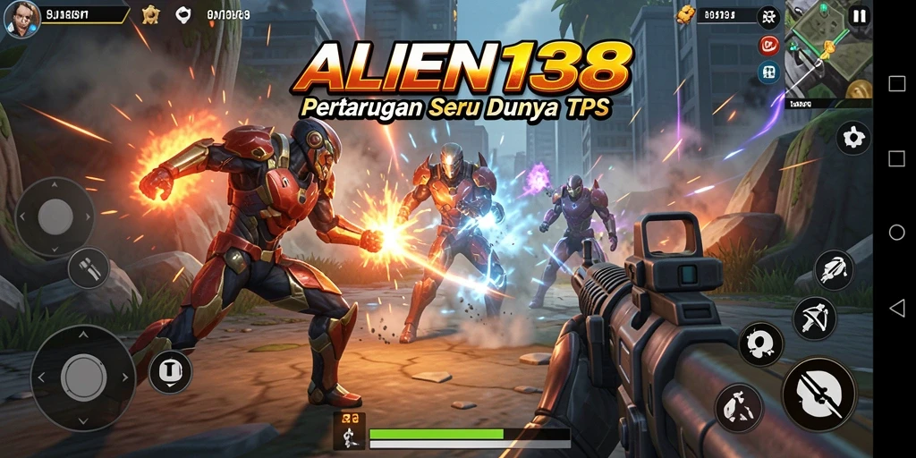 Tampilan gameplay seru dari ALIEN138 yang penuh aksi TPS.