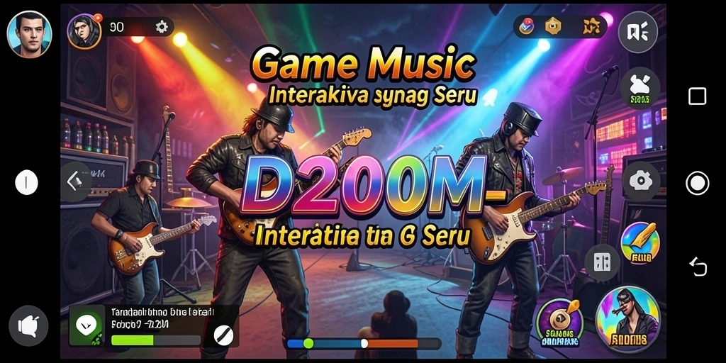 Tampilan gameplay D200M dengan antarmuka musik yang menarik.