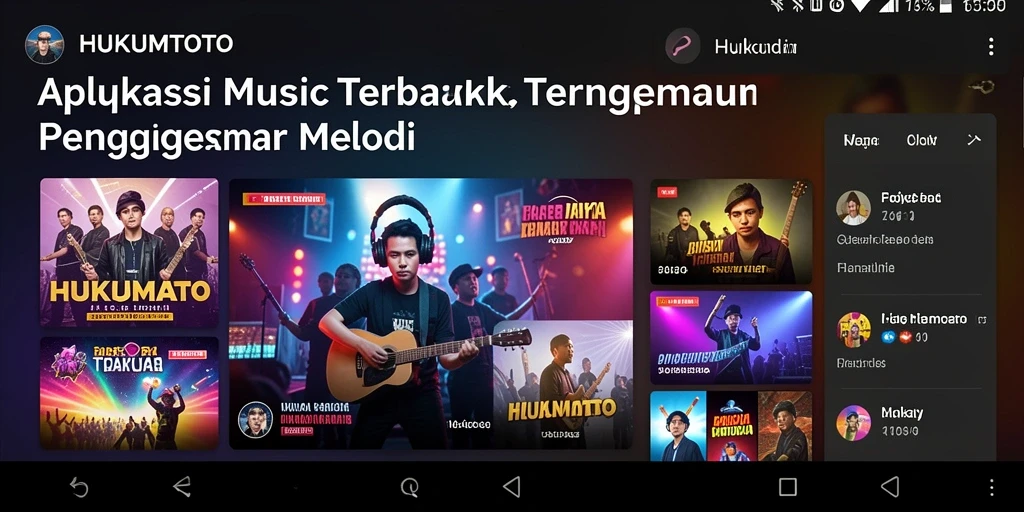 Screenshot HUKUMTOTO menampilkan antarmuka yang menarik dengan pilihan musik yang beragam.