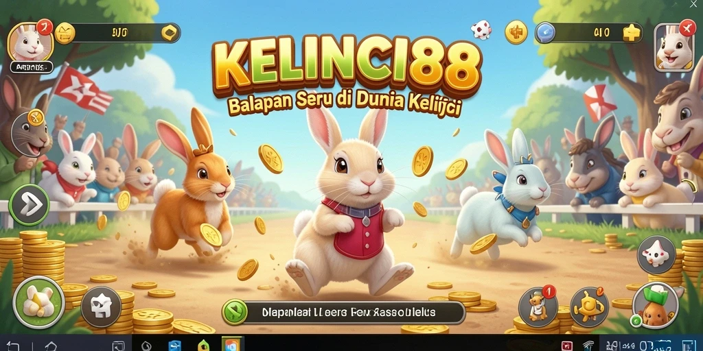 Tampilan gameplay <strong>KELINCI88</strong> yang seru dengan kelinci balapan di lintasan.