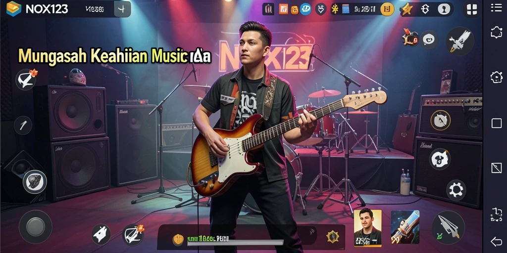 Tampilan gameplay NOX123 dengan alat musik virtual yang menarik.