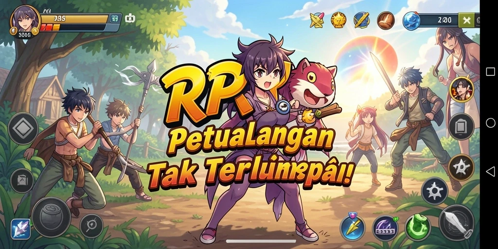 Tangkapan layar gameplay RPRR yang menampilkan aksi karakter Anime.