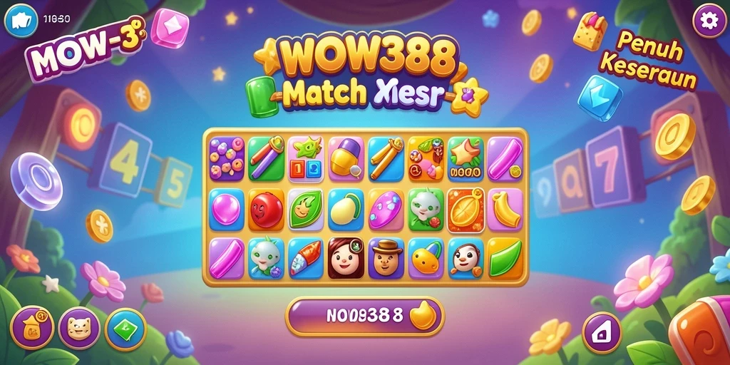 Screenshot gameplay WOW388 menampilkan keseruan mencocokkan item Match-3.
